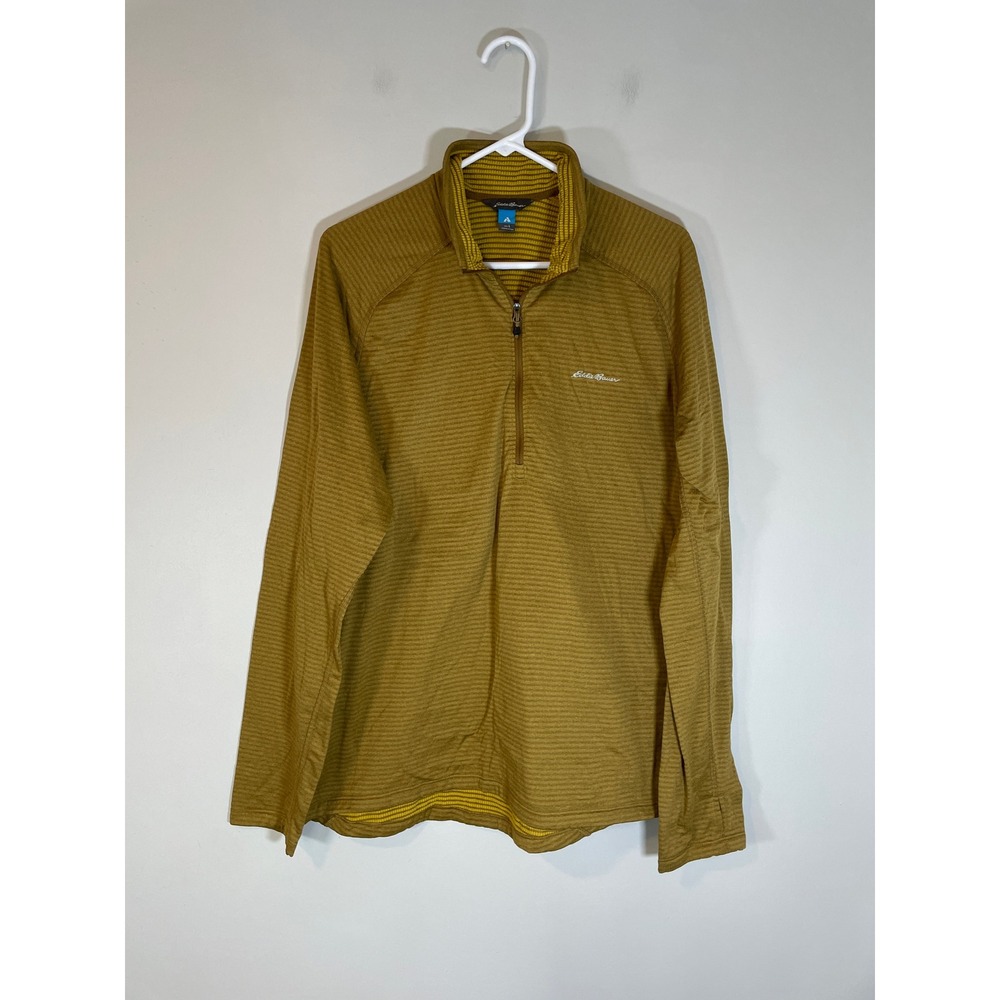 Eddie Bauer First Ascent Mens Large Mustard Grid Fleece Quarter Zip Pullover